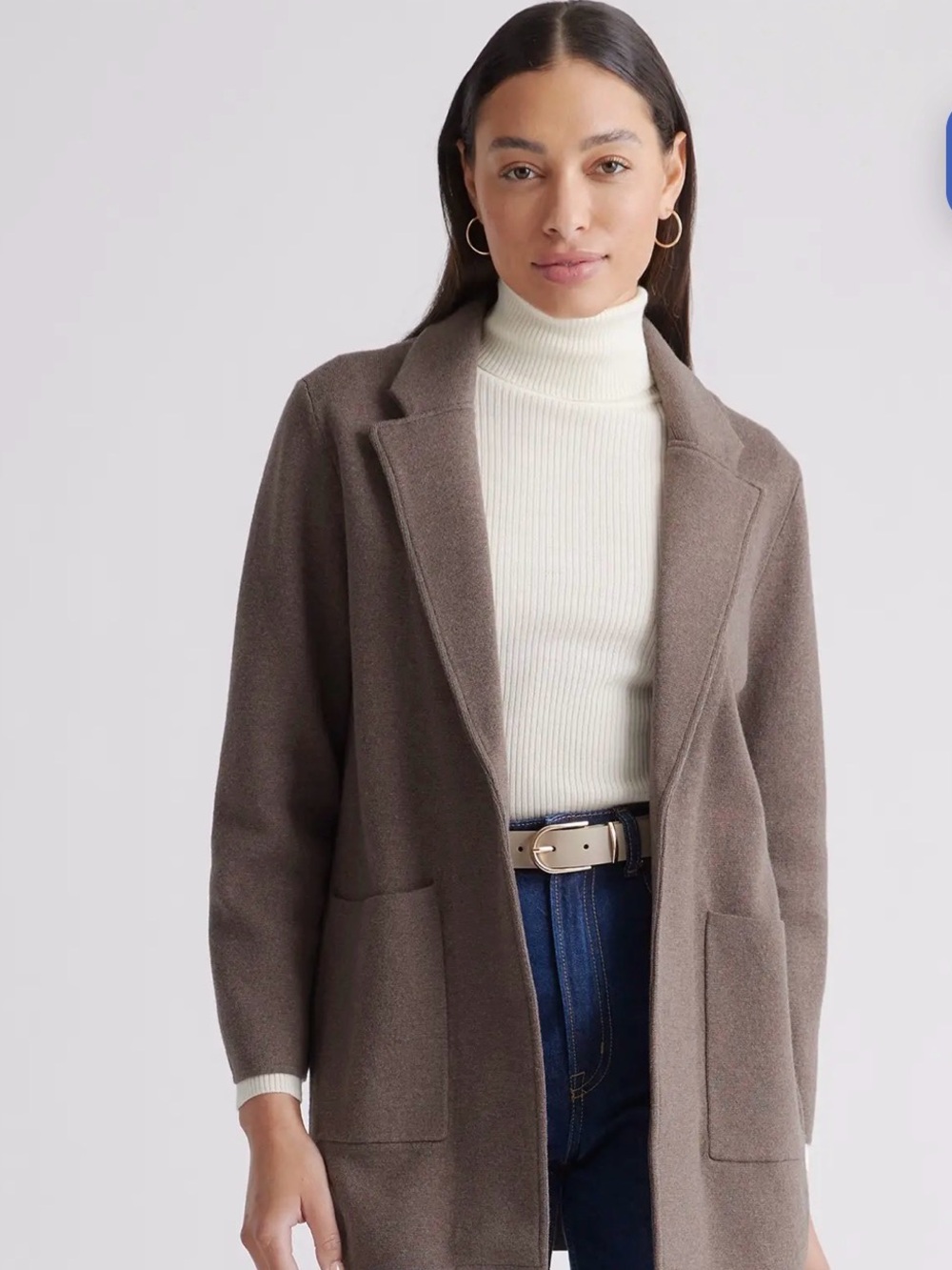 Quince 100% Organic Cotton Knit Blazer Heather Brown Size XS